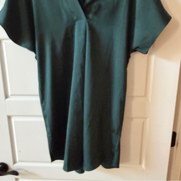 Caryn Lawn Dark Green Satin Shift Dress One Size Minimalist NWT - Picture 5 of 11